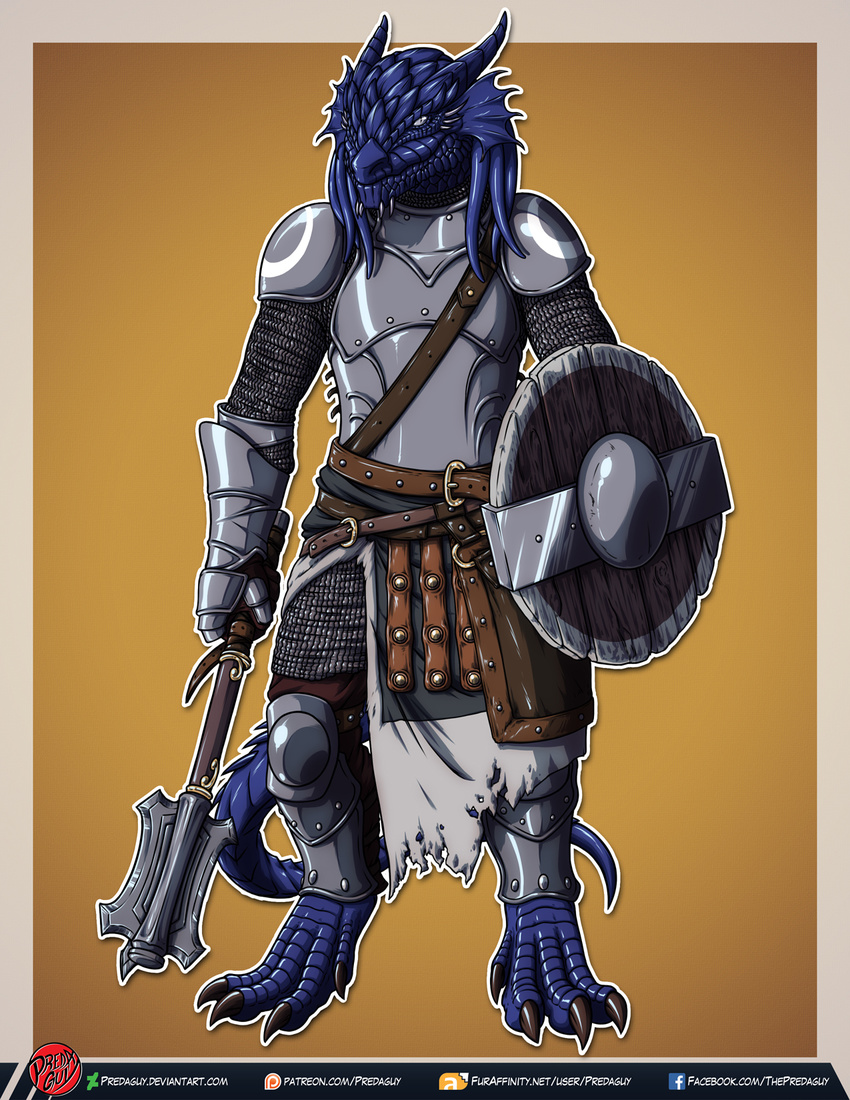 anthro armor chainmail cleric digital_media_(artwork) dragon dragonborn dungeons_&amp;_dragons mace melee_weapon predaguy shield weapon