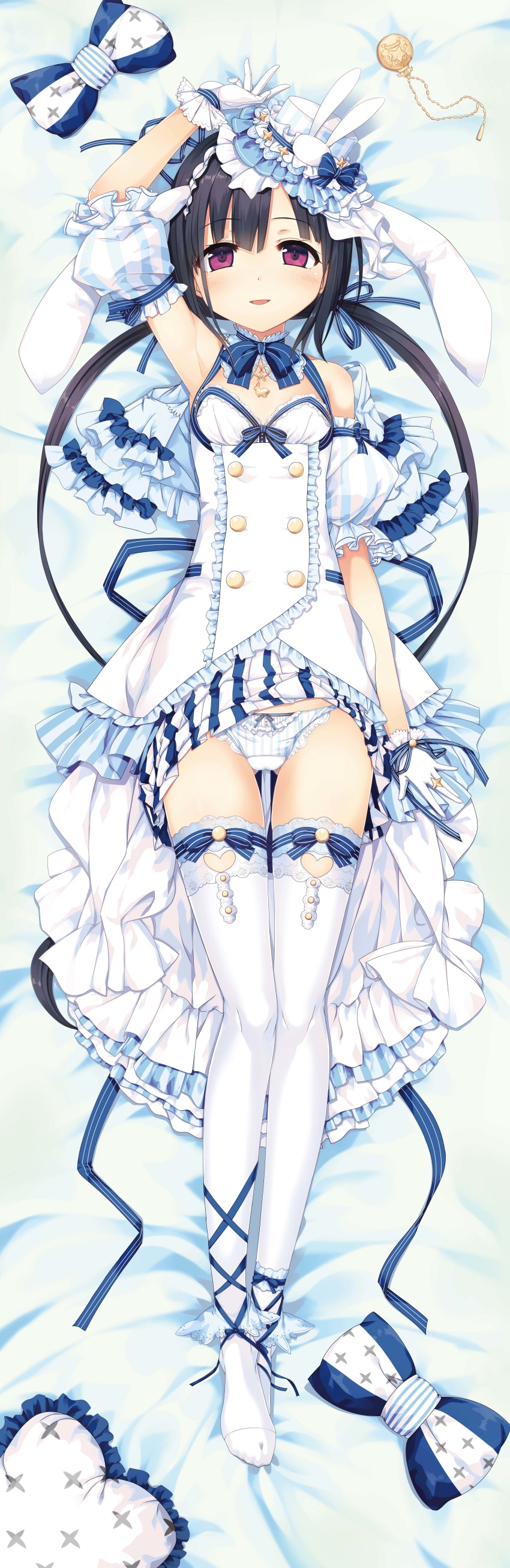 animal_ears bunny_ears cleavage cura dakimakura hayase_fukami lose maitetsu pantsu skirt_lift thighhighs