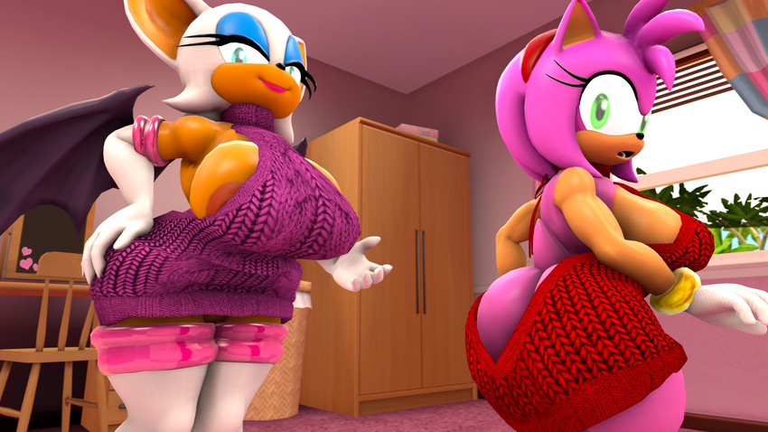 2017 3d_(artwork) amy_rose anthro areola areola_slip bat big_breasts big_butt breasts butt clothing darksorm digital_media_(artwork) duo female hedgehog huge_breasts huge_butt mammal meme rouge_the_bat sonic_(series) sweater virgin_killer_sweater