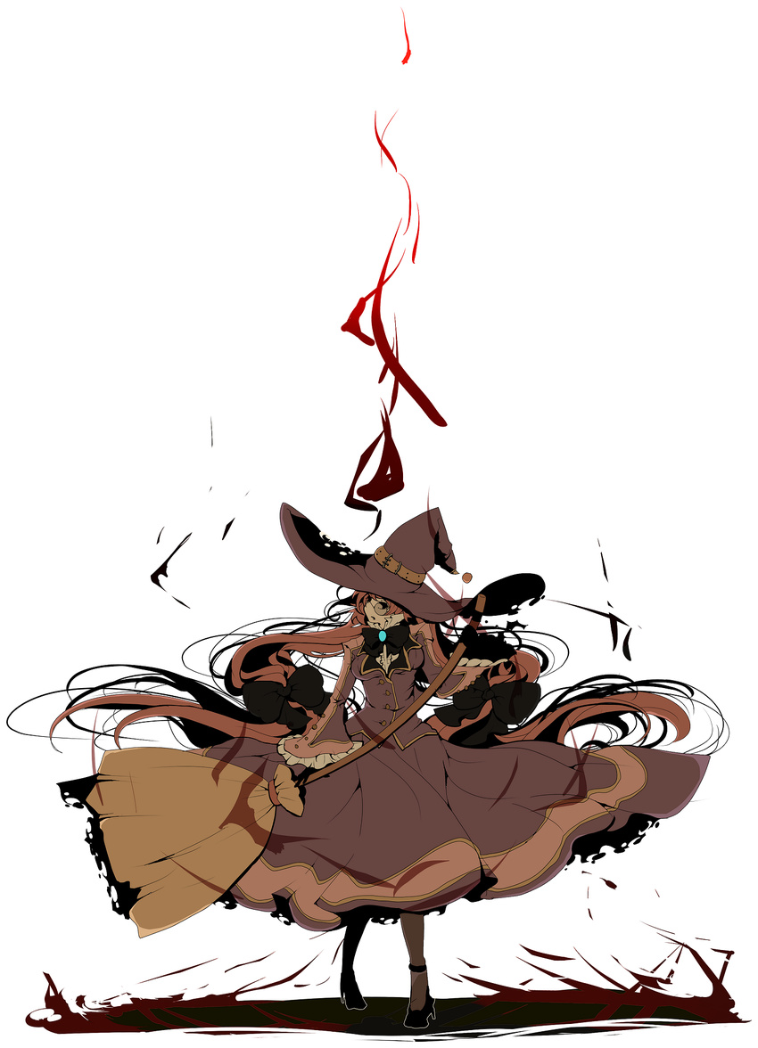 bow broom fumiko_odette_vanstein glasses hat high_heels highres hiiragino large_bow long_hair looking_away pantyhose shikigami_no_shiro shoes solo very_long_hair witch witch_hat