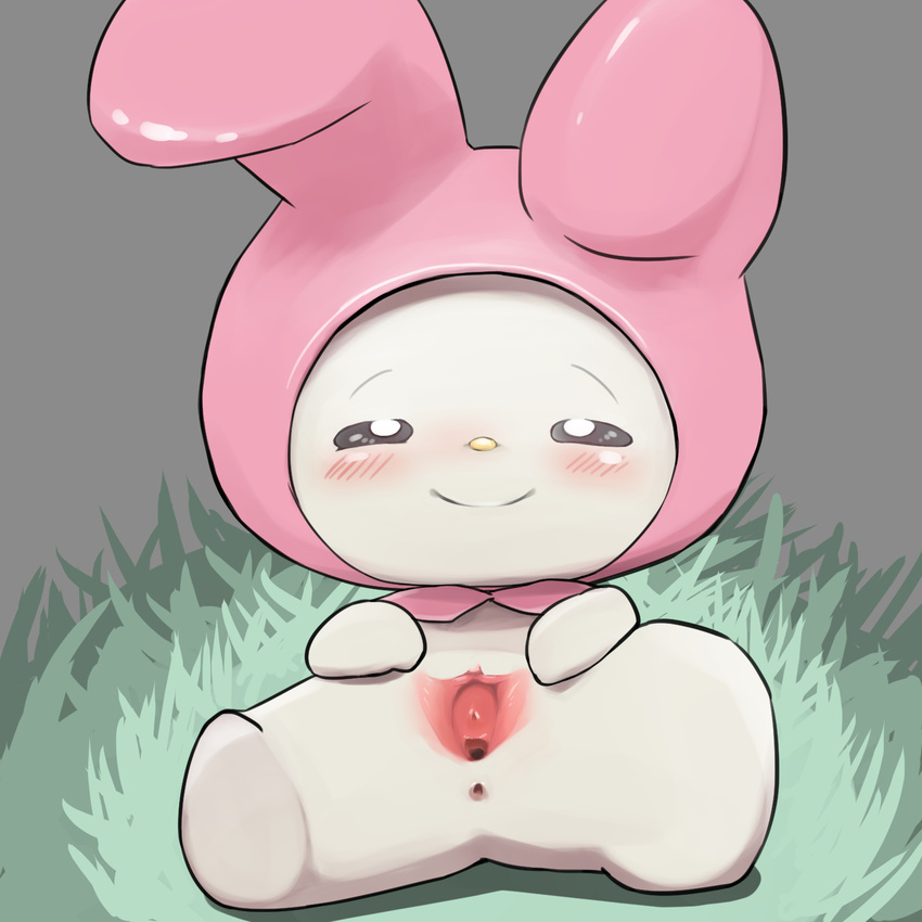 anthro blush clitoris female grey_background half-closed_eyes hi_res lagomorph looking_at_viewer mammal my_melody please_my_melody pussy rabbit rinrin_(pixiv) sanrio simple_background sitting smile solo spread_legs spread_pussy spreading