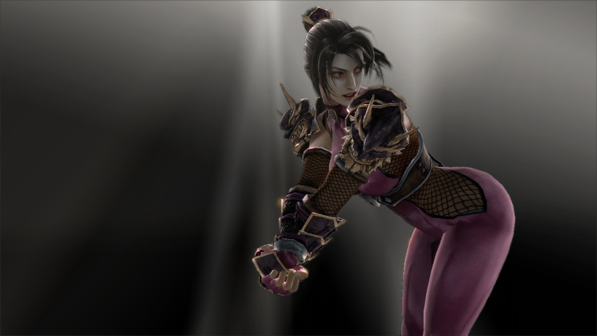 1girl armor bent_over black_hair bodysuit ninja ponytail solo soul_calibur spandex taki_(soulcalibur)