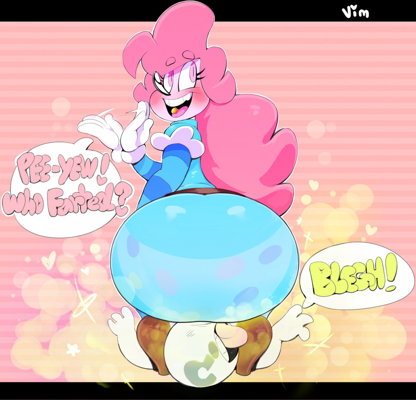 ambiguous_gender anon big_butt blush butt clothing clown coy facesitting fart fart_cloud fart_fetish girly hair humanoid mrs.mayhem panties pink_hair rear_view speech_bubble text underwear vimhomeless