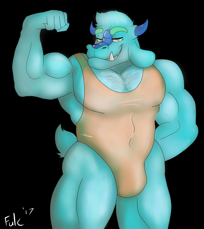 abs barazoku belly biceps big_(disambiguation) body_hair bulge caprine chest_hair clothing don dragon dragon_goat fangs flexing fulc fulcren goat growth horn hyper invalid_tag mammal pecs penis spandex tight_clothing vein