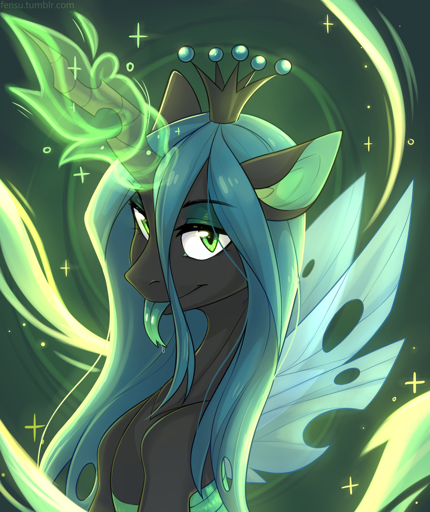 2017 absurd_res changeling fensu-san forked_tongue friendship_is_magic glowing hair hi_res horn insect_wings long_hair looking_at_viewer magic my_little_pony queen_chrysalis_(mlp) solo tongue tongue_out wings