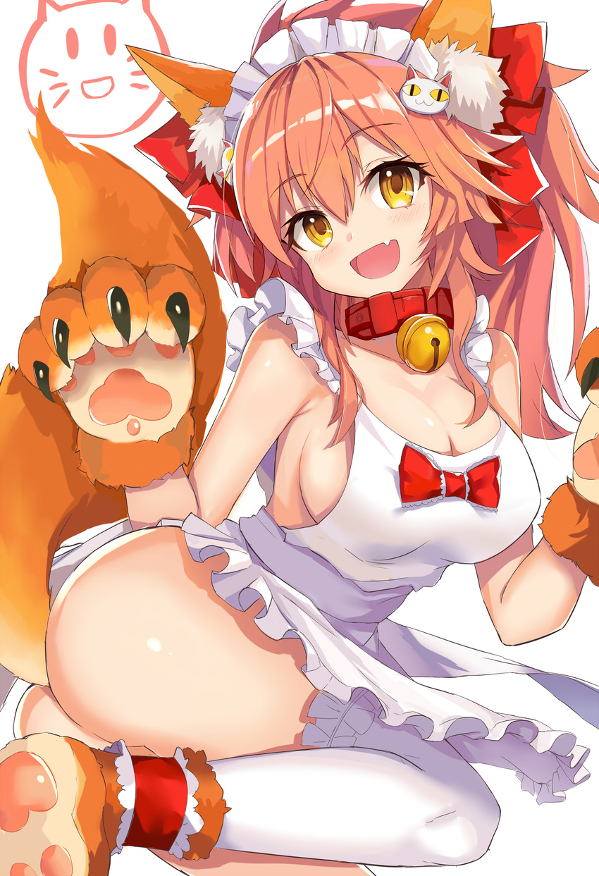 animal_ears c3yooooo caster_(fate/extra) fate/extra fate/stay_night kitsune naked_apron tail thighhighs