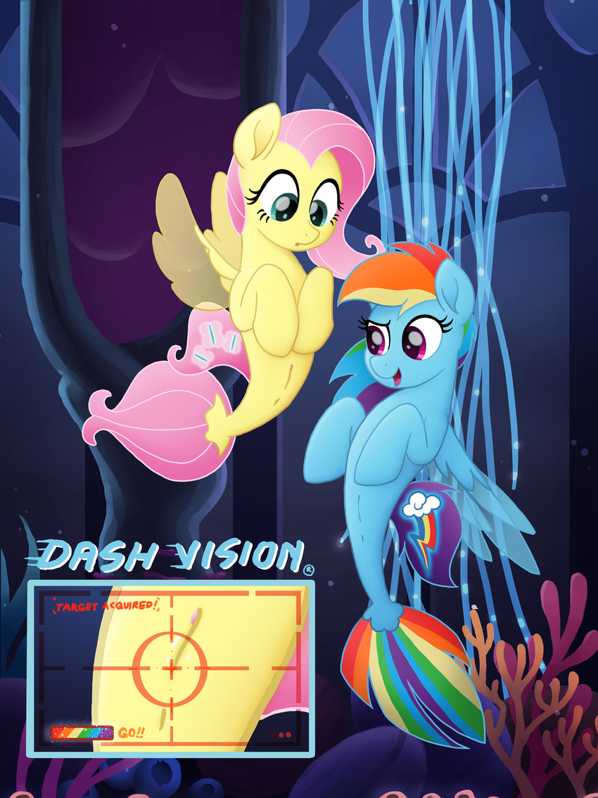 2017 absurd_res cutie_mark duo english_text female fluttershy_(mlp) friendship_is_magic hair hi_res hooves long_hair multicolored_hair my_little_pony my_little_pony_the_movie open_mouth pink_hair rainbow_dash_(mlp) rainbow_hair sea_pony selenophile text