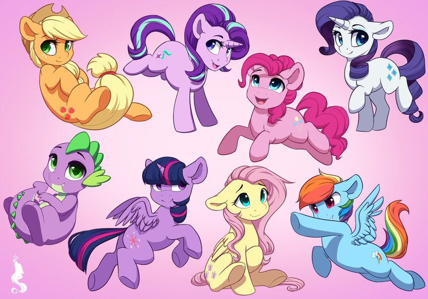 2017 applejack_(mlp) blonde_hair cutie_mark earth_pony equine feathered_wings feathers female feral fluttershy_(mlp) friendship_is_magic green_eyes hair hooves horn horse long_hair mammal multicolored_hair my_little_pony open_mouth pegasus pink_hair pinkie_pie_(mlp) pony rainbow_dash_(mlp) rainbow_hair rarity_(mlp) silentwulv smile spike_(mlp) starlight_glimmer_(mlp) twilight_sparkle_(mlp) unicorn winged_unicorn wings