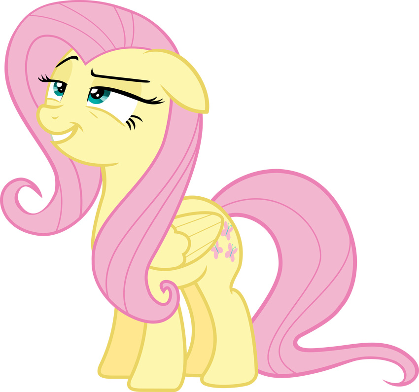 alpha_channel blue_eyes cutie_mark equine feathered_wings feathers female feral fluttershy_(mlp) friendship_is_magic fur hair hooves long_hair mammal my_little_pony pegasus pink1ejack pink_hair simple_background smile smug solo standing transparent_background wings yellow_body yellow_feathers