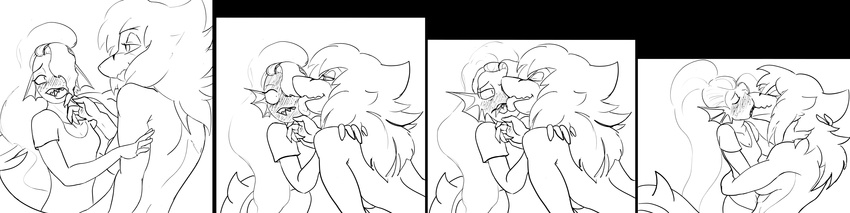 age_difference anthro blush braces breasts clothed clothing comic eyes_closed female female/female fish freckles haaru hair hair_over_eye holding_chin holding_head kissing licking long_hair marine nude passion seductive shark side_boob tongue tongue_out undertale undyne video_games