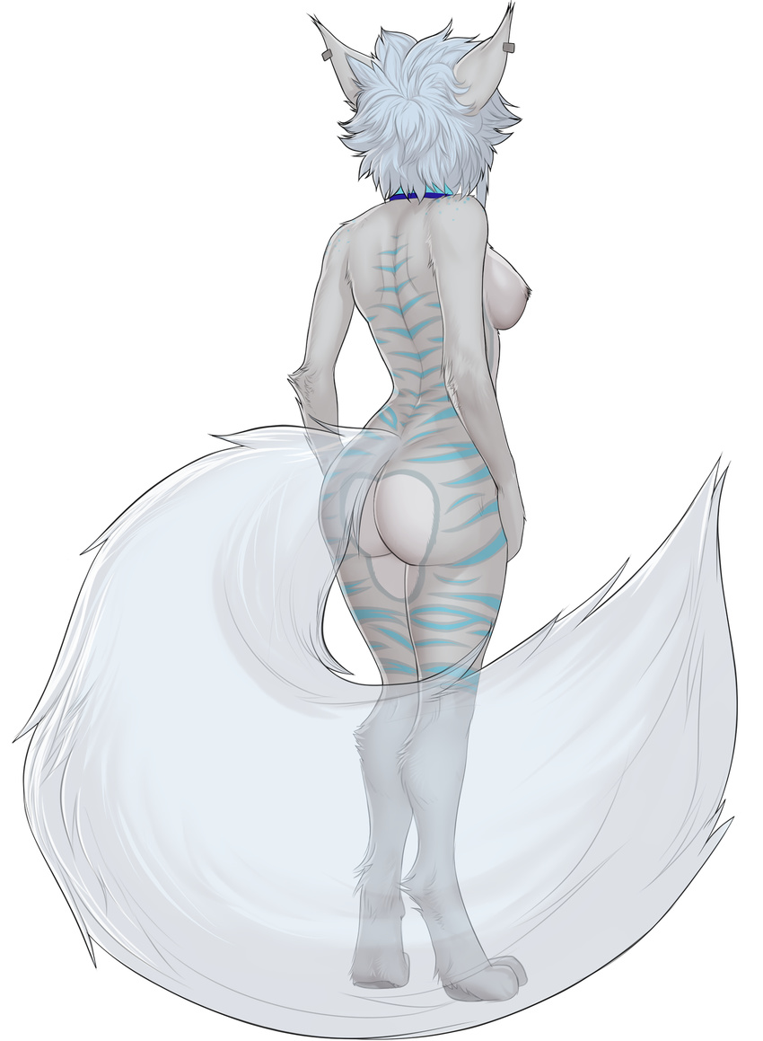 absurd_res ara_(kin) big_butt big_tail breasts butt canine collar feline female hi_res hindpaw huge_tail looking_away mammal paws piercing side_boob spots stripes totesfleisch8 wide_hips wolfcat
