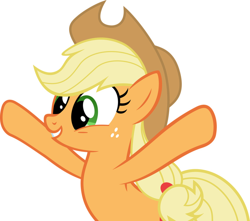 alpha_channel applejack_(mlp) blonde_hair cutie_mark earth_pony equine eyelashes female feral freckles friendship_is_magic fur green_eyes hair hat horse mammal my_little_pony pony simple_background smile solo takeshi6888 transparent_background