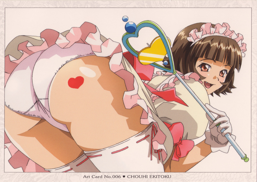 00s 1girl ass breasts brown_eyes brown_hair chouhi_ekitoku dress female huge_ass ikkitousen large_breasts looking_at_viewer magical_girl official_art panties scan short_hair sirt smile