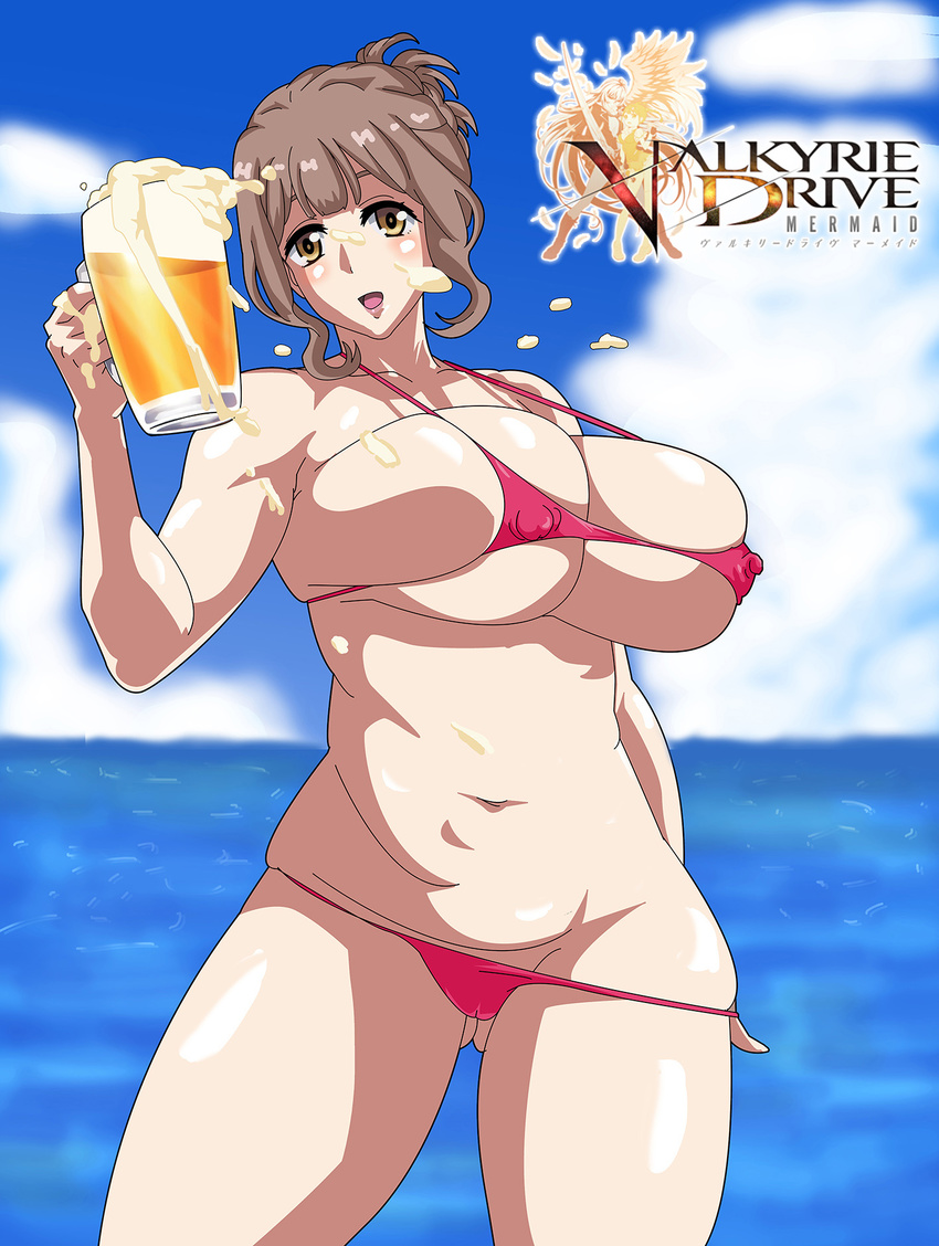 beer bikini breasts huge_breasts kazami_torino valkyrie_drive valkyrie_drive_-mermaid-