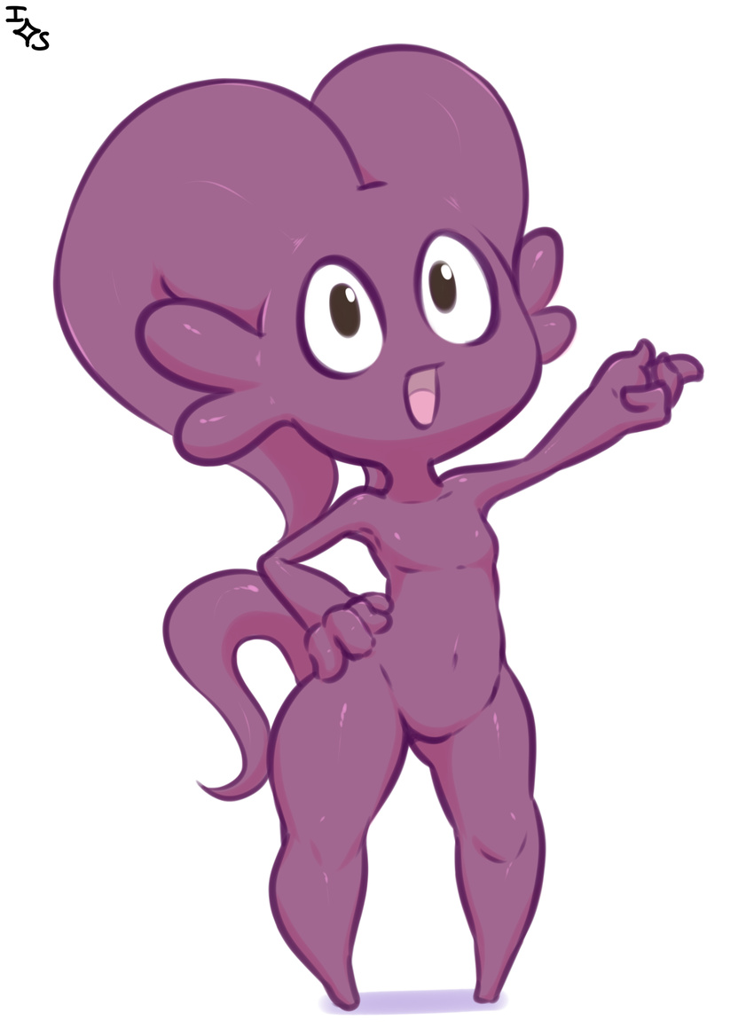 alien ambiguous_gender chibi hand_on_hip immortalstar nimit open_mouth purple_body simple_background solo white_background