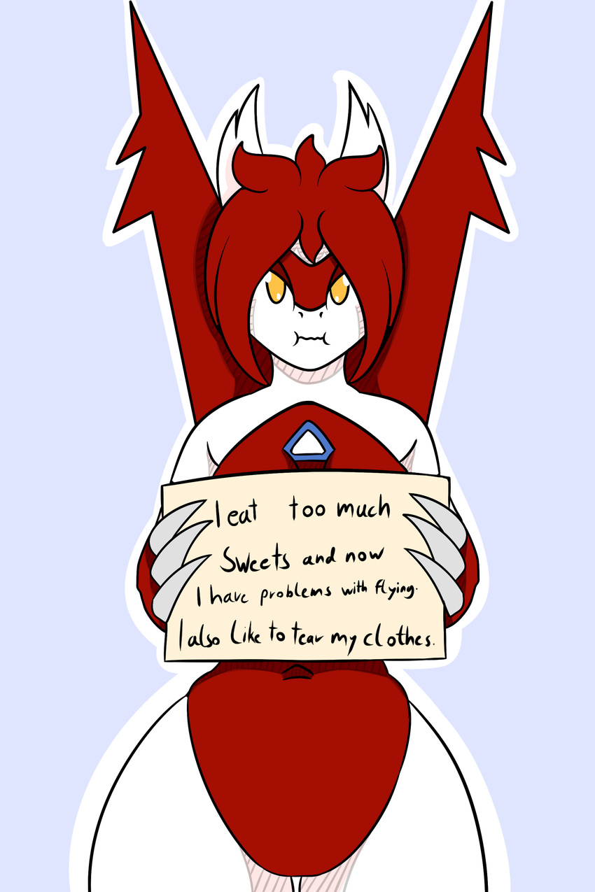 2015 anthro anthrofied breasts cleavage clothed clothing digital_media_(artwork) dragon english_text fan_character feathers female hair hi_res latias legendary_pok&eacute;mon lewdtias looking_at_viewer navel nintendo nude pok&eacute;mon pok&eacute;morph pok&eacute;shaming quin-nsfw red_feathers red_hair scalie short_hair solo text video_games white_feathers yellow_eyes