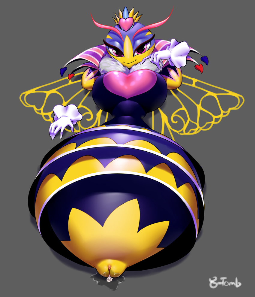 &lt;3 2016 abdomen anthro arthropod bee big_breasts breasts clothing crown cum cum_in_pussy cum_inside digital_media_(artwork) digital_painting_(artwork) female gloves grey_background hi_res insect insect_abdomen_pussy insect_wings kirby_(series) ltomb nintendo non-mammal_breasts pink_eyes pussy pussy_juice queen_sectonia simple_background smile solo video_games wings