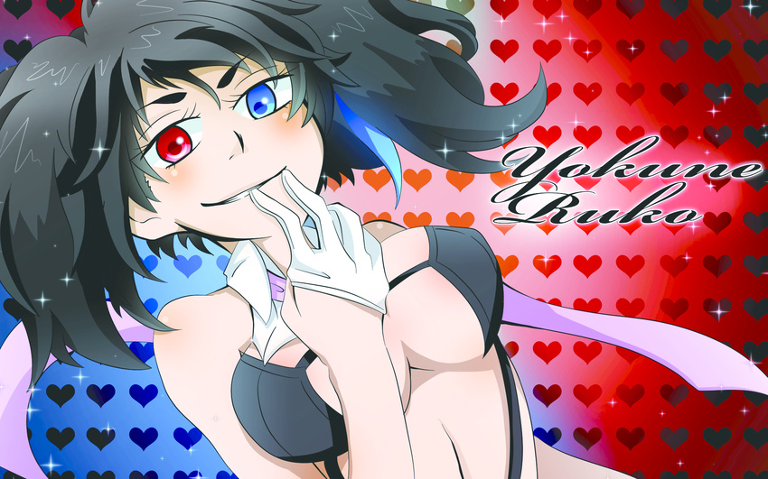 black_hair blue_eyes blush glove heterochromia red_eyes smile tagme utau yokune_ruko