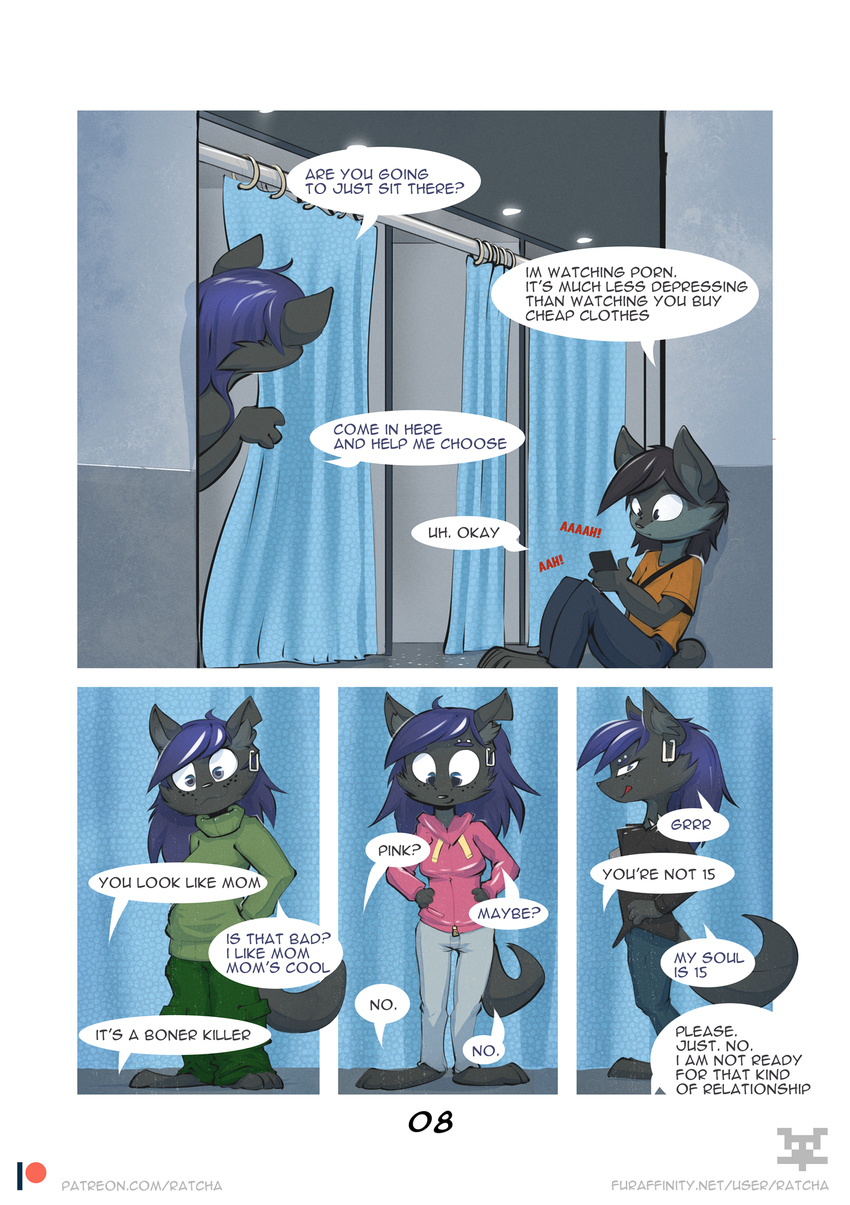 2017 anthro brother brother_and_sister canine comic dialogue digital_media_(artwork) duo english_text female fox male mammal ratcha_(artist) rick_(ratcha) rina_(ratcha) shop sibling sister text