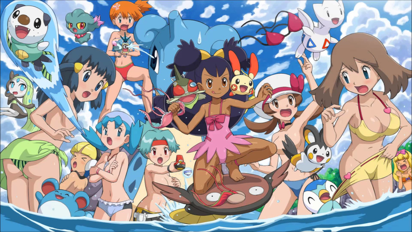 ass bikini breast_hold cleavage gun panty_pull pokemon possible_duplicate possibly_upscaled? swimsuits topless undressing wet