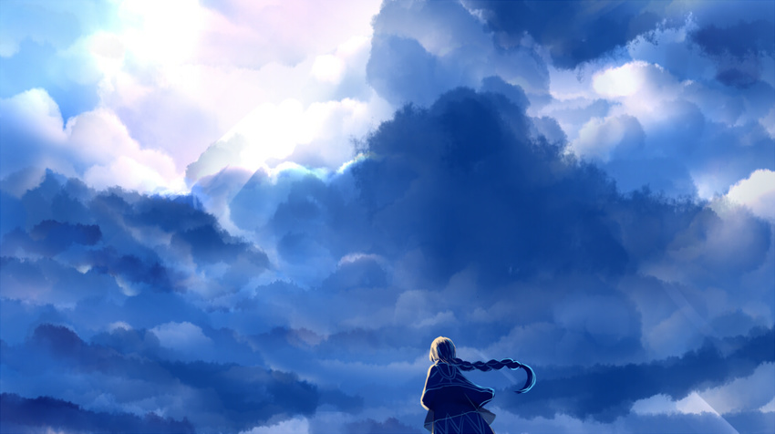 braid cloud cloudy_sky commentary_request day long_hair original robe sakimori_(hououbds) scenery sky solo sunlight