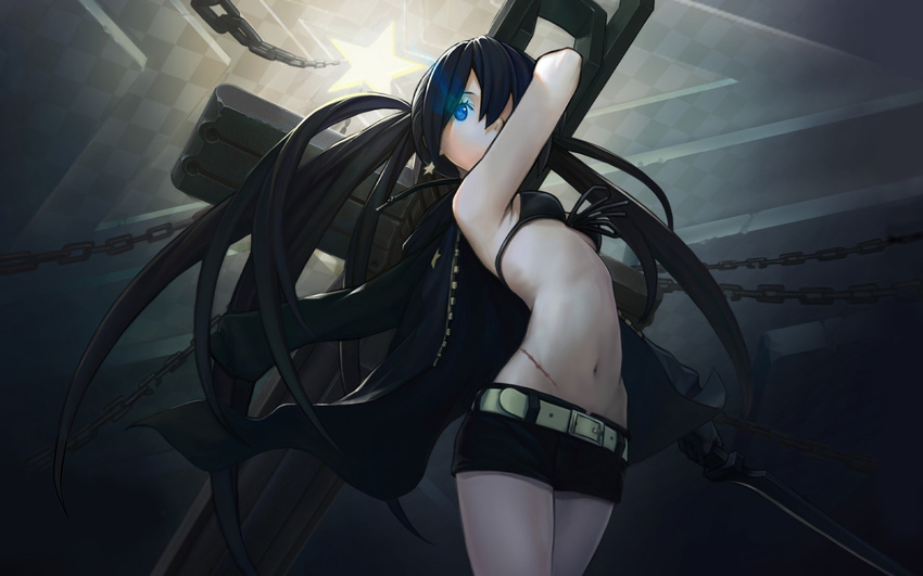 arm_cannon black_rock_shooter black_rock_shooter_(character) highres midriff nfb-zmc solo third-party_edit twintails wallpaper weapon