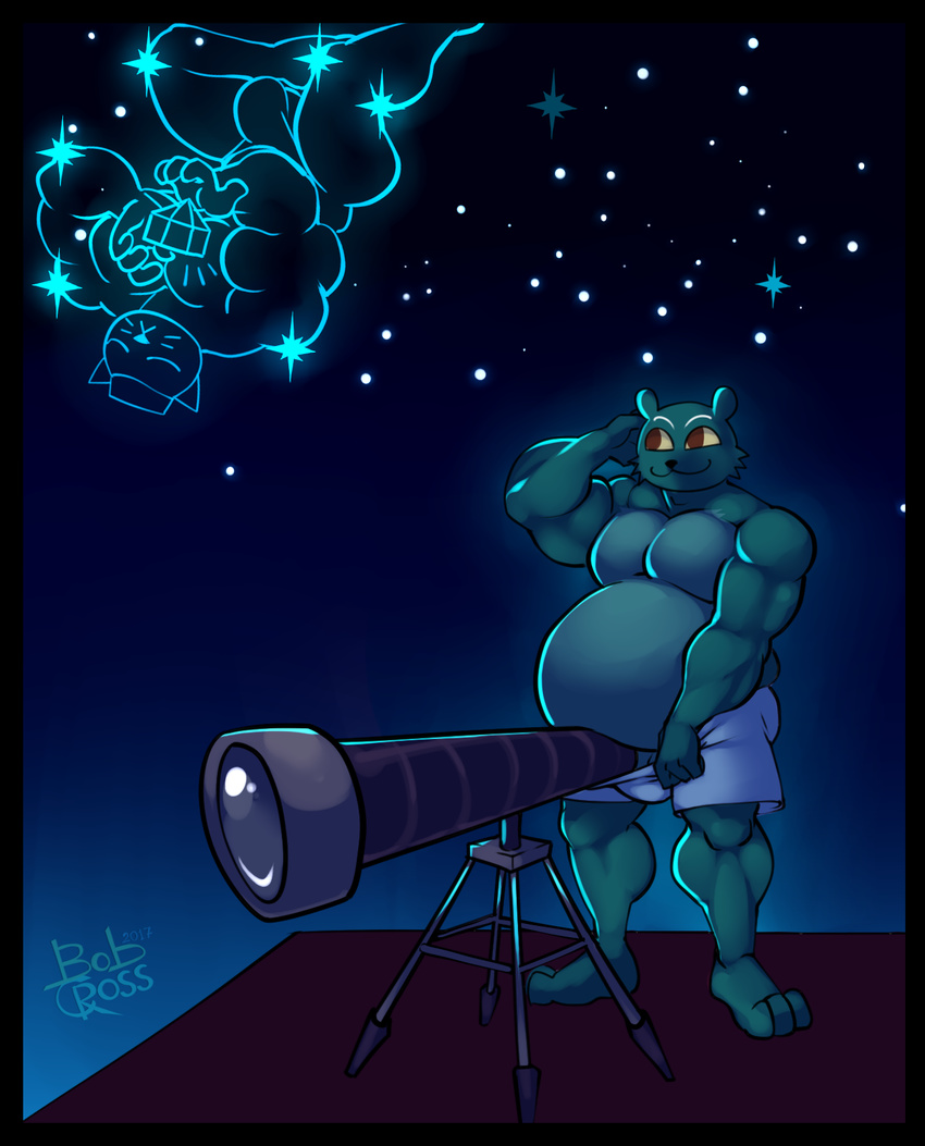 bear bobthetanuki boxers_(clothing) bulge clothing constellation mammal mr._chazokov_(nitw) muscular night_in_the_woods roof smile star telescope underwear