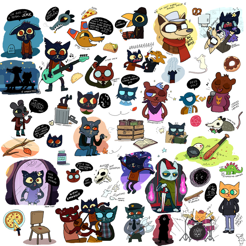 absolutely_everyone alligator angus_(nitw) aunt_mall_cop_(nitw) axe baseball_bat baseball_cap battle_axe bea_(nitw) bear bombshell_(nitw) bone book bruce_(nitw) candy_borowski_(nitw) canine cat chair clothing cole_(nitw) cough_syrup crocodile crocodilian cups drum dynamite eide_(nitw) equestria_previals_(artist) explosives feline food gregg_(nitw) group hat hoodie knife leaves lori_m._(nitw) mae_(nitw) mammal marsupial melee_weapon musical_instrument opossum palecat pastor_k._(nitw) pierogi pizza raccoon reptile scalie scarf selmers_(nitw) skeleton stan_borowski_(nitw) star tombstone trash_can trash_king_rabies_(nitw) weapon