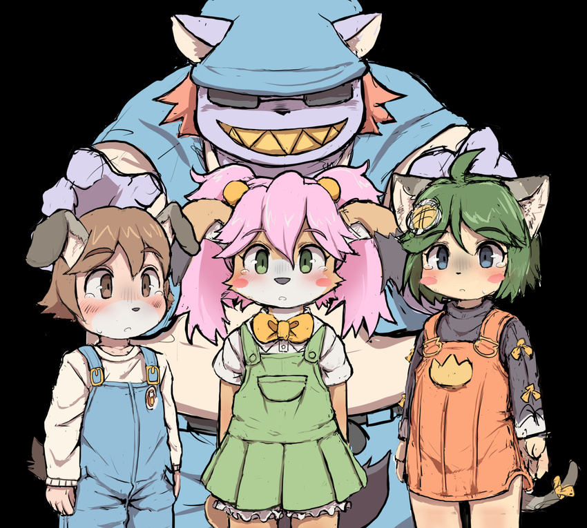 anthro blush brown_fur brown_hair canine cat clothed clothing cub dagasi dog feline female flat_chested fur green_eyes green_hair group hair imminent_rape male mammal pink_hair solatorobo stranger_(mamoru-kun) tail_concerto tears video_games young