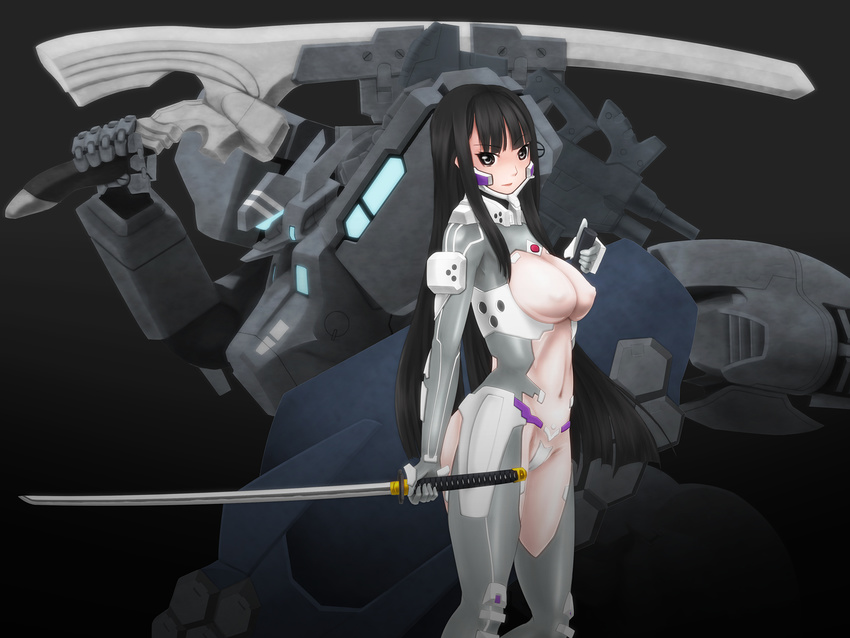 black_eyes black_hair bodysuit katana long_hair mecha muvluv muvluv_alternative muvluv_total_eclipse yamashiro_kazusa