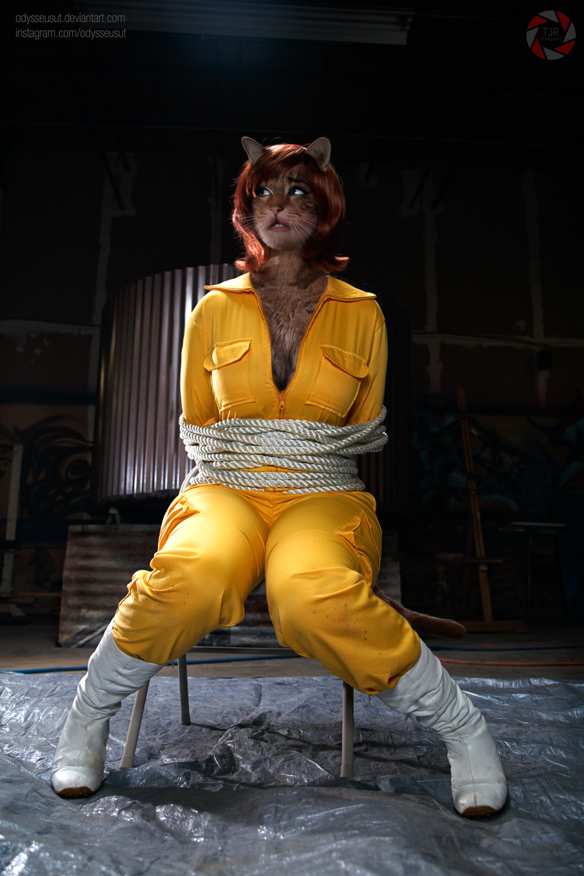 april_o'neil bdsm bondage bound cat clothed clothing edit feline female jumpsuit mammal odysseusut photo_manipulation photomorph teenage_mutant_ninja_turtles