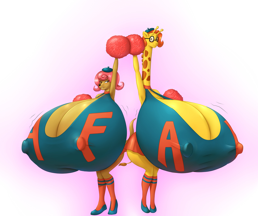 2017 anthro big_breasts breasts camp_lazlo cartoon_network cheerleader cleavage clothed clothing duo female giraffe hi_res huge_breasts hyper hyper_breasts hyperstorm_h mammal marauder6272 mongoose nina_neckerly patsy_smiles pom_poms