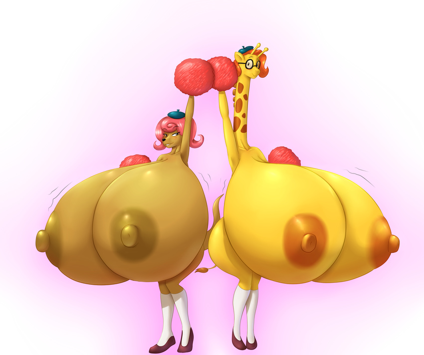 2017 anthro big_breasts breasts camp_lazlo cartoon_network cleavage clothed clothing duo female giraffe hi_res huge_breasts hyper hyper_breasts hyperstorm_h mammal marauder6272 mongoose nina_neckerly nipples nude patsy_smiles pom_poms
