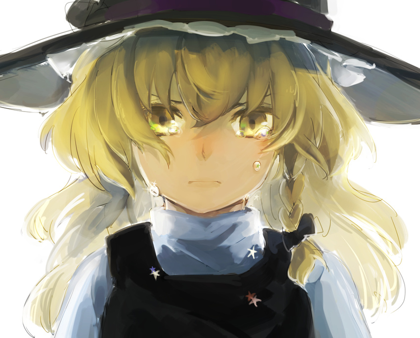 bad_id bad_pixiv_id blonde_hair braid crying crying_with_eyes_open frown hair_ribbon hat henpei_saboten kirisame_marisa long_hair looking_at_viewer ribbon sad solo star tears touhou upper_body white_background witch_hat yellow_eyes
