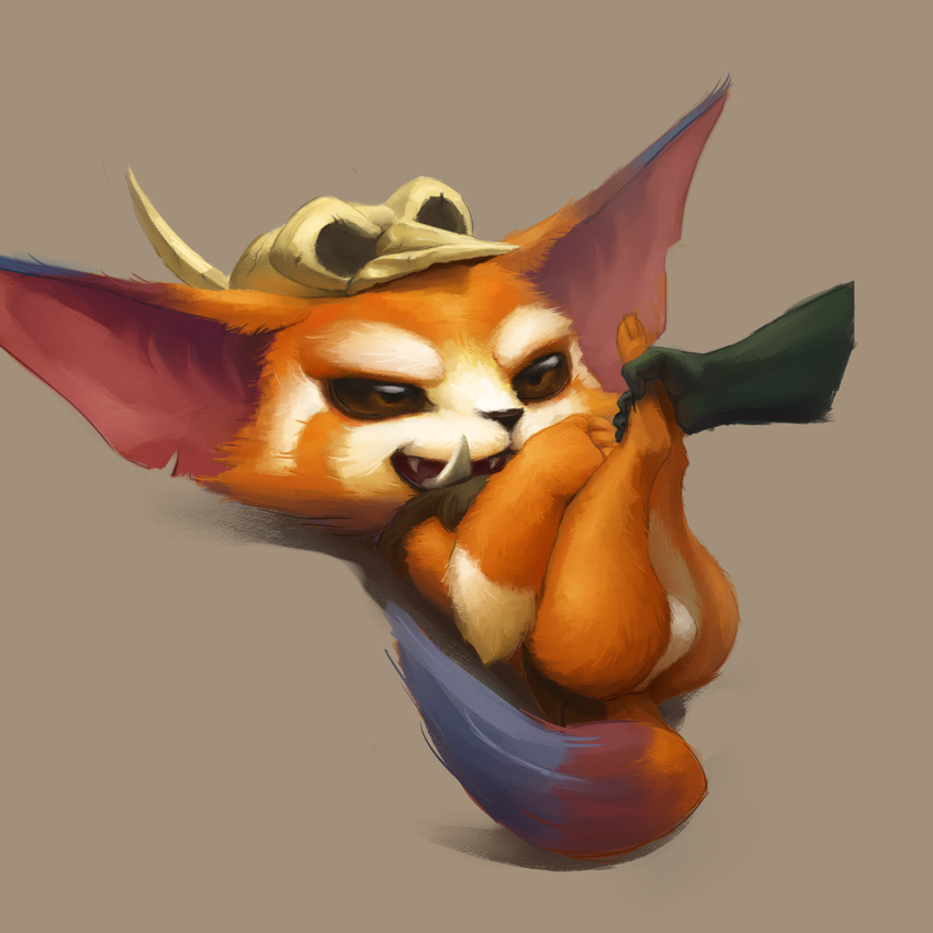 disembodied_hand fur gnar_(lol) league_of_legends open_mouth riot_games simple_background skull smile teeth unknown_artist video_games yordle