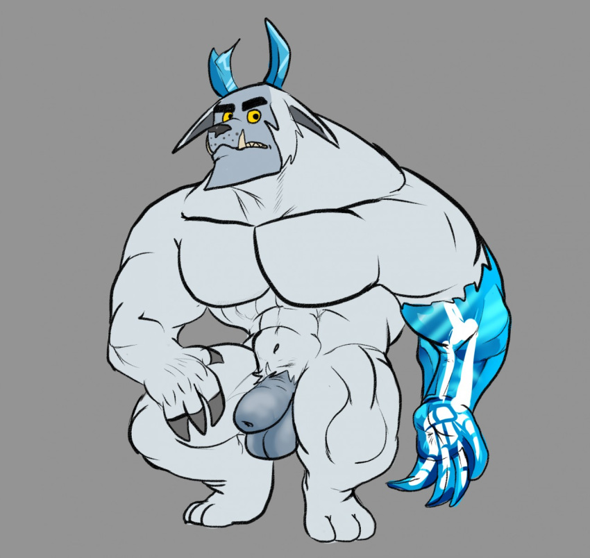 4_fingers balls bone claws danny_phantom frostbite_(character) glass0milk horn humanoid_penis ice male monster muscular navel nude penis solo uncut yeti