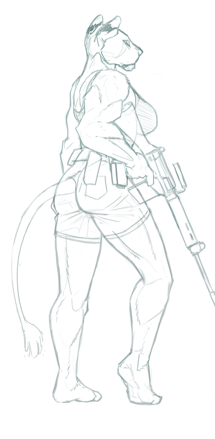 4chan athletic battle_rifle biceps breasts cat clothed clothing feline female fn_fal full_body fur gun invalid_tag mammal mature_female military muscular muscular_female ranged_weapon redout revision rifle shorts simple_background standing tall weapon