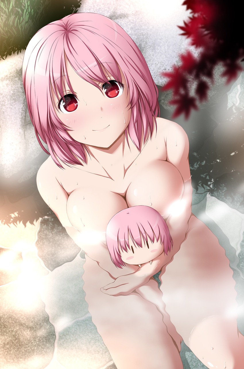 bathing chibi naked nori_tamago onsen saigyouji_yuyuko touhou