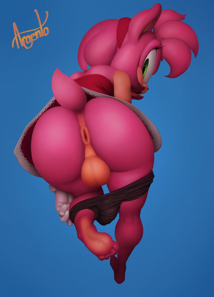 2017 5_toes amy_rose anthro anus argento balls barefoot bent_over big_butt bike_shorts blue_background butt clothed clothing crossgender dress eyelashes fur gloves green_eyes hairband hedgehog looking_at_viewer looking_back male mammal neozoa open_mouth pink_fur shorts simple_background soles solo sonic_(series) tagme tight_clothing toes undressing upskirt