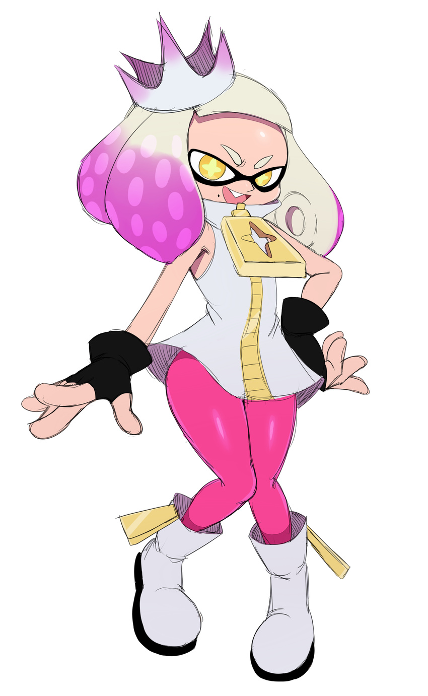 2017 absurd_res cephalopod clothed clothing female fingerless_gloves fully_clothed gloves hi_res humanoid inkling looking_at_viewer marine nintendo not_furry open_mouth pearl_(splatoon) simple_background solo splatoon sssonic2 tentacle_hair tentacles video_games white_background