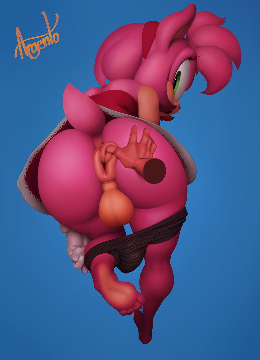 2017 5_toes amy_rose anthro anus argento balls barefoot bent_over big_butt bike_shorts blue_background butt clothed clothing crossgender dress eyelashes fur gloves green_eyes hairband hedgehog looking_at_viewer looking_back male mammal neozoa open_mouth pink_fur shorts simple_background soles solo sonic_(series) tagme tight_clothing toes undressing upskirt