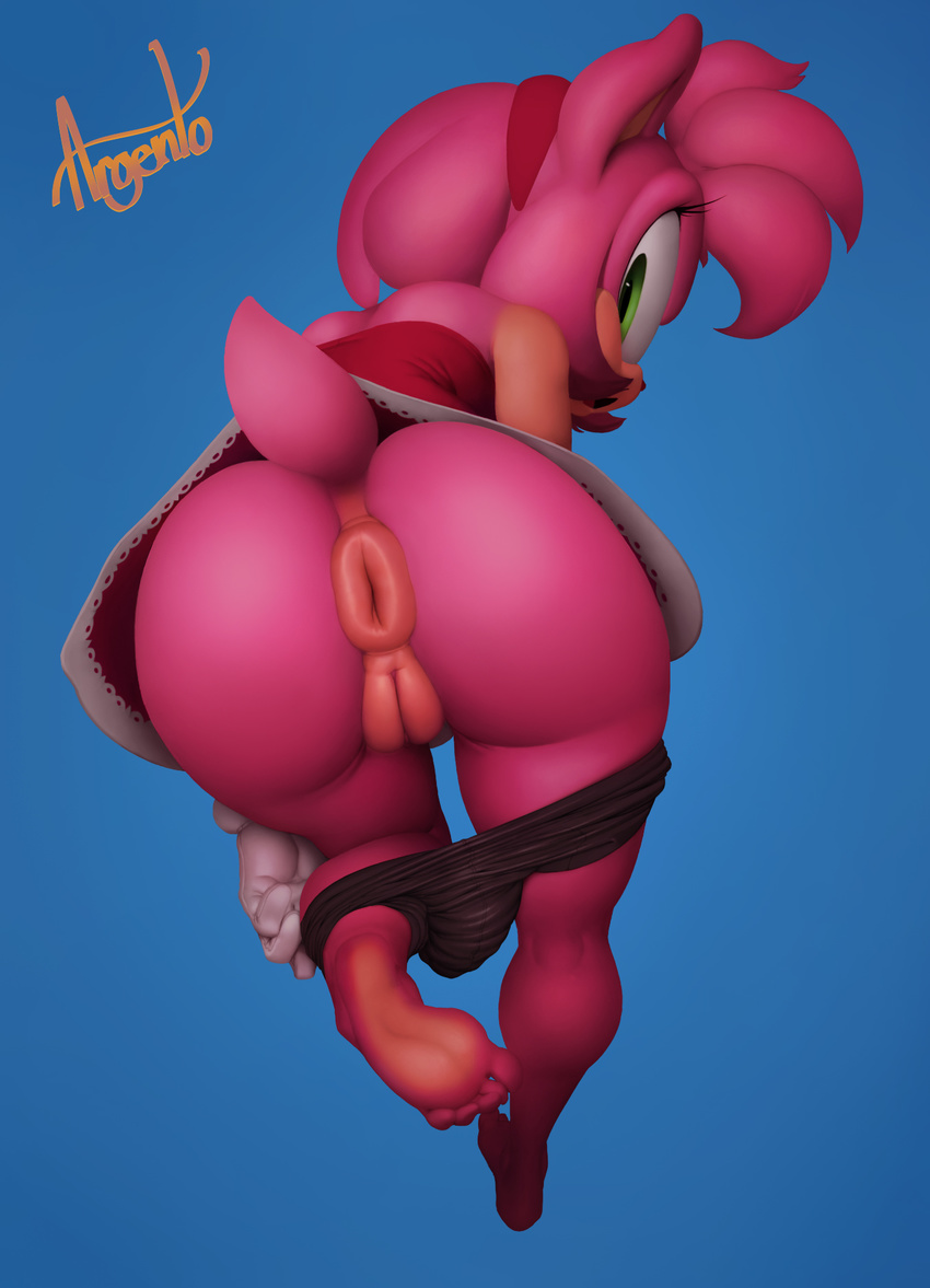 2017 5_toes amy_rose anthro anus argento barefoot bent_over big_butt bike_shorts blue_background butt clitoris clothed clothing dress eyelashes female fur gloves green_eyes hairband hedgehog looking_at_viewer looking_back mammal neozoa open_mouth pink_fur puffy_anus pussy shorts simple_background soles solo sonic_(series) tight_clothing toes undressing upskirt