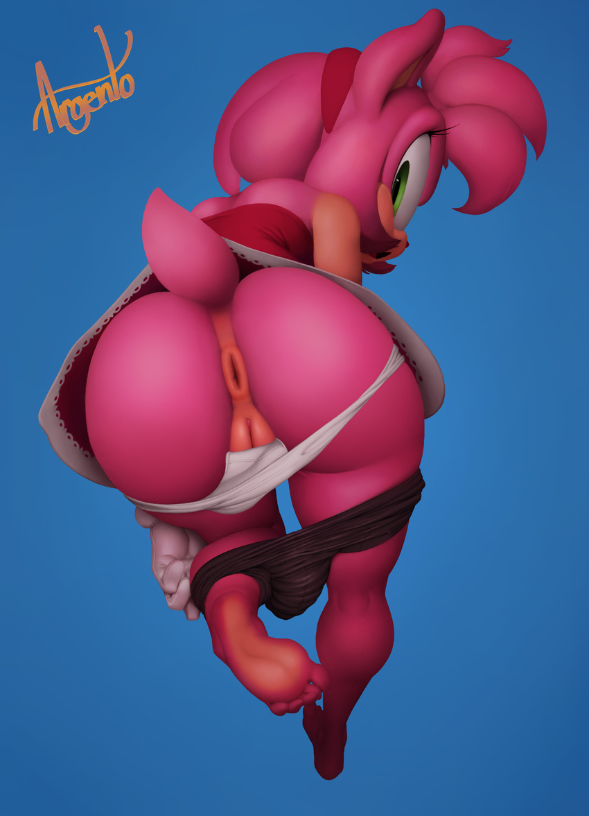 2017 5_toes amy_rose anthro anus argento barefoot bent_over big_butt bike_shorts blue_background butt clothed clothing dress eyelashes female fur gloves green_eyes hairband hedgehog looking_at_viewer looking_back mammal neozoa open_mouth panties pink_fur pussy shorts simple_background soles solo sonic_(series) tight_clothing toes underwear undressing upskirt
