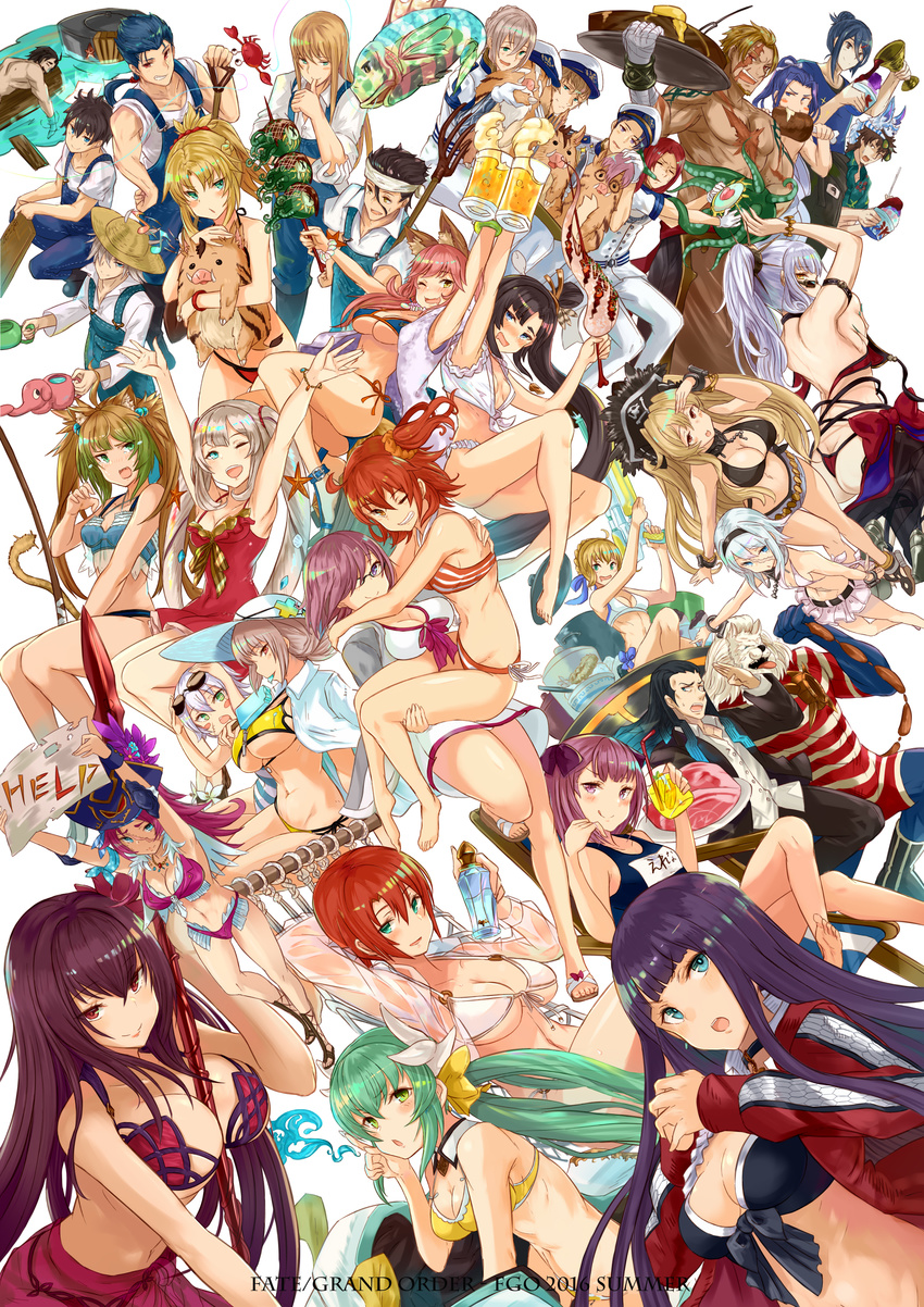 animal_ears bikini caster_(fate/extra) cleavage fate/extra fate/extra_ccc fate/grand_order fate/stay_night female_protagonist_(fate/grand_order) kiyohime_(fate/grand_order) mash_kyrielight saber scathach_(fate/grand_order) swimsuits tail weapon yatsuka_(846)