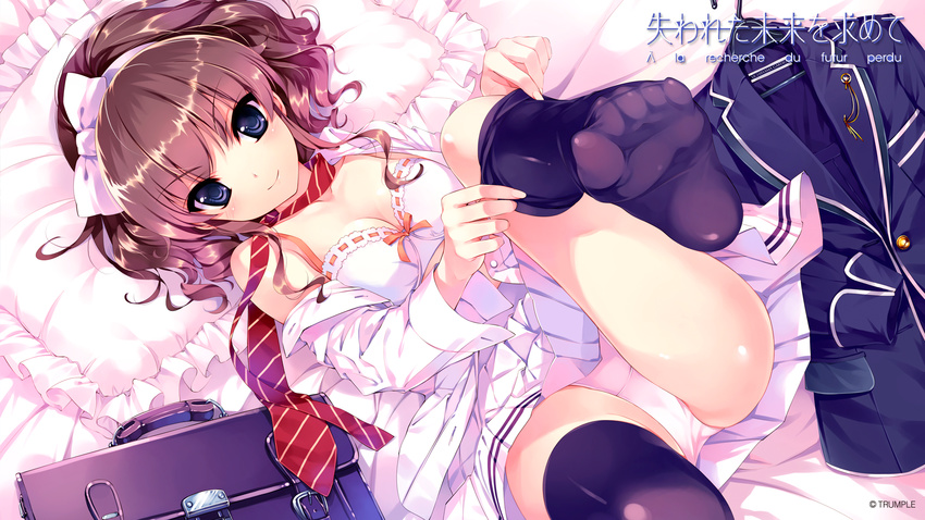 bra cleavage feet hanamiya_nagisa kuroya_shinobu open_shirt pantsu possible_duplicate seifuku thighhighs trumple undressing ushinawareta_mirai_wo_motomete wallpaper