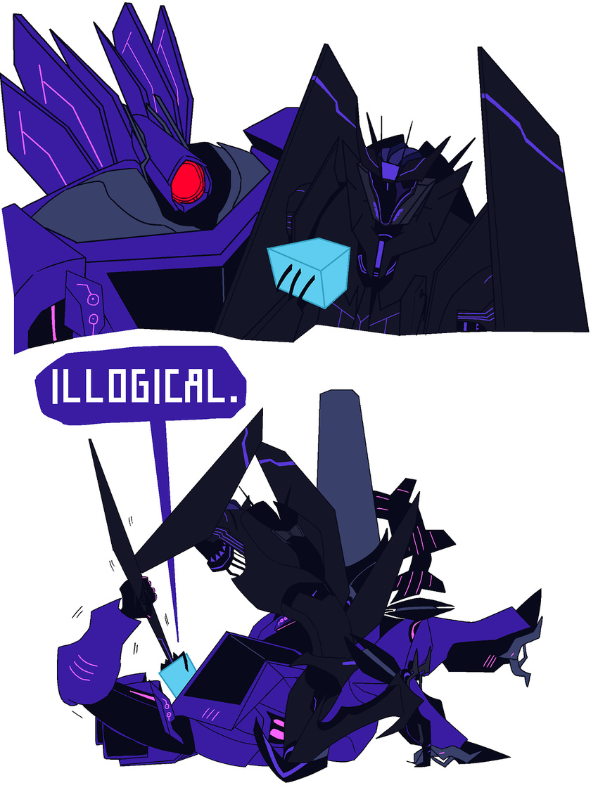 2017 aircraft alien comic cybertronian decepticon dialogue digital_drawing_(artwork) digital_media_(artwork) duo energon english_text food hi_res humanoid humor living_aircraft living_machine machine male not_furry omnia-volo red_eyes robot shockwave_(character) simple_background soundwave standing text transformers transformers_prime