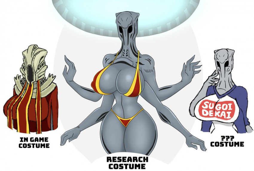 4_arms alien alien_humanoid armor big_breasts bikini black_eyes blue_clothing blue_topwear breasts clothed clothing dress ethereal_(x-com) female grey_body headgear helmet huge_breasts humanoid multi_arm multi_limb nipple_outline red_bikini red_clothing red_dress red_swimwear simple_background solo sugoi_dekai swimwear thick_thighs topwear urusee584 white_background white_clothing white_topwear wide_hips x-com