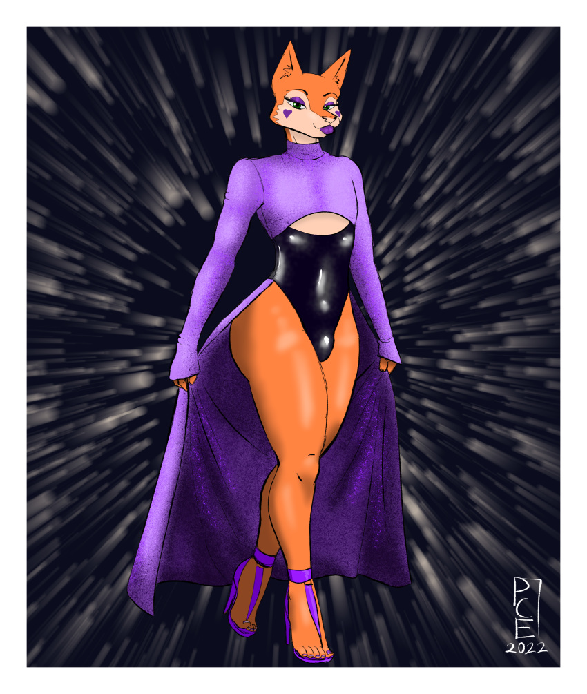 absurd_res animal_humanoid anthro bare_legs biped bulge butt canid canid_humanoid canine canis clothed clothing colored_nails curvy_figure digital_media_(artwork) feet fingers footwear fox fur girly hi_res high_heels humanoid latex looking_at_viewer makeup male mammal mammal_humanoid nails pink_cat_enthusiast sequins shoes smile solo thick_thighs toes topwear vince_(pink_cat_enthusiast) wide_hips