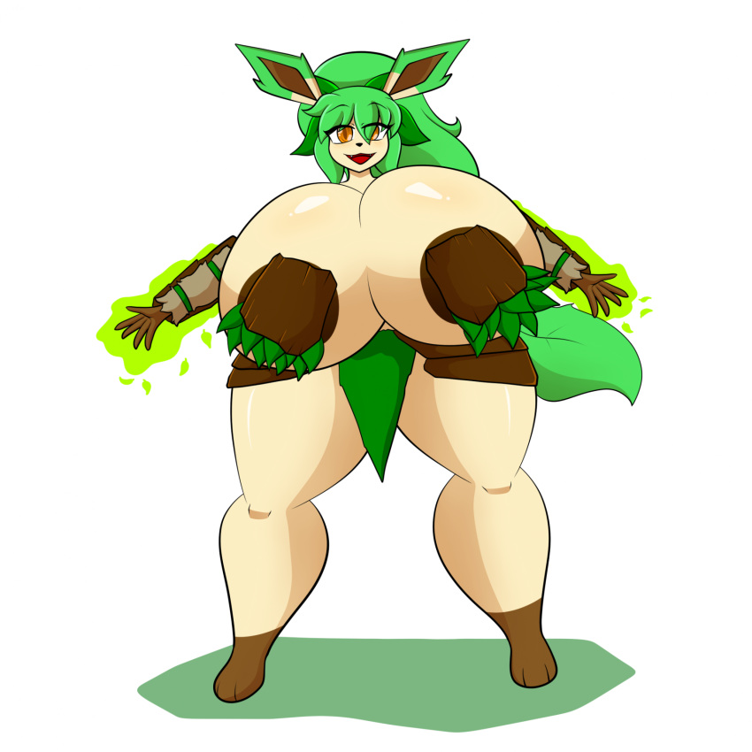 anthro areola areola_slip big_breasts breasts druid eeveelution female generation_4_pokemon hi_res huge_breasts hyper hyper_breasts leafeon leavtail_(ultrazeta120) magic_user nintendo pokemon pokemon_(species) solo tribal_spellcaster ultrazeta120 wide_hips