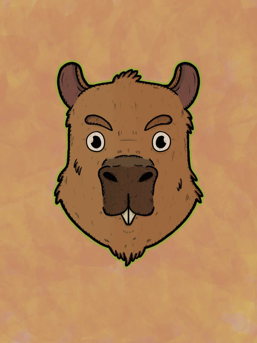 absurd_res ambiguous_gender anthro black_outline brown_body brown_fur brown_nose capybara caviid citrusseed disembodied_head eyebrows fur headshot_portrait hi_res looking_at_viewer mammal outline pattern_background portrait rodent round_ears round_eyes simple_background solo teeth